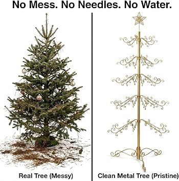 HOHIYA 84 Inch Ornament Display Tree Stand Metal Christmas Wrought Iron Hanger Hook for Halloween Hanging Decorations Eco Gift Gold