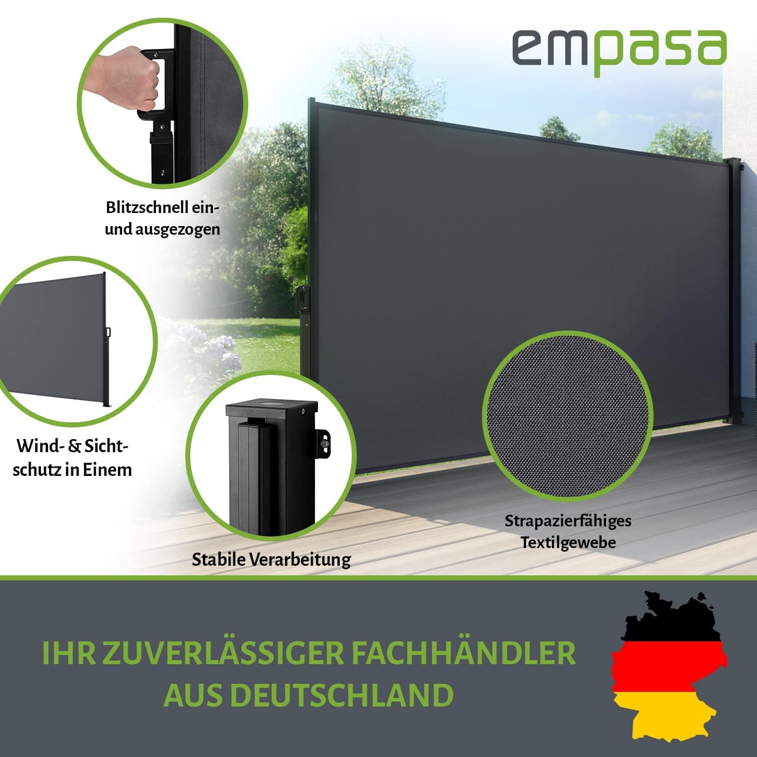 empasa Seitenmarkise Start 3.0 Sichtschutz Sonnenschutz Windschutz Markise