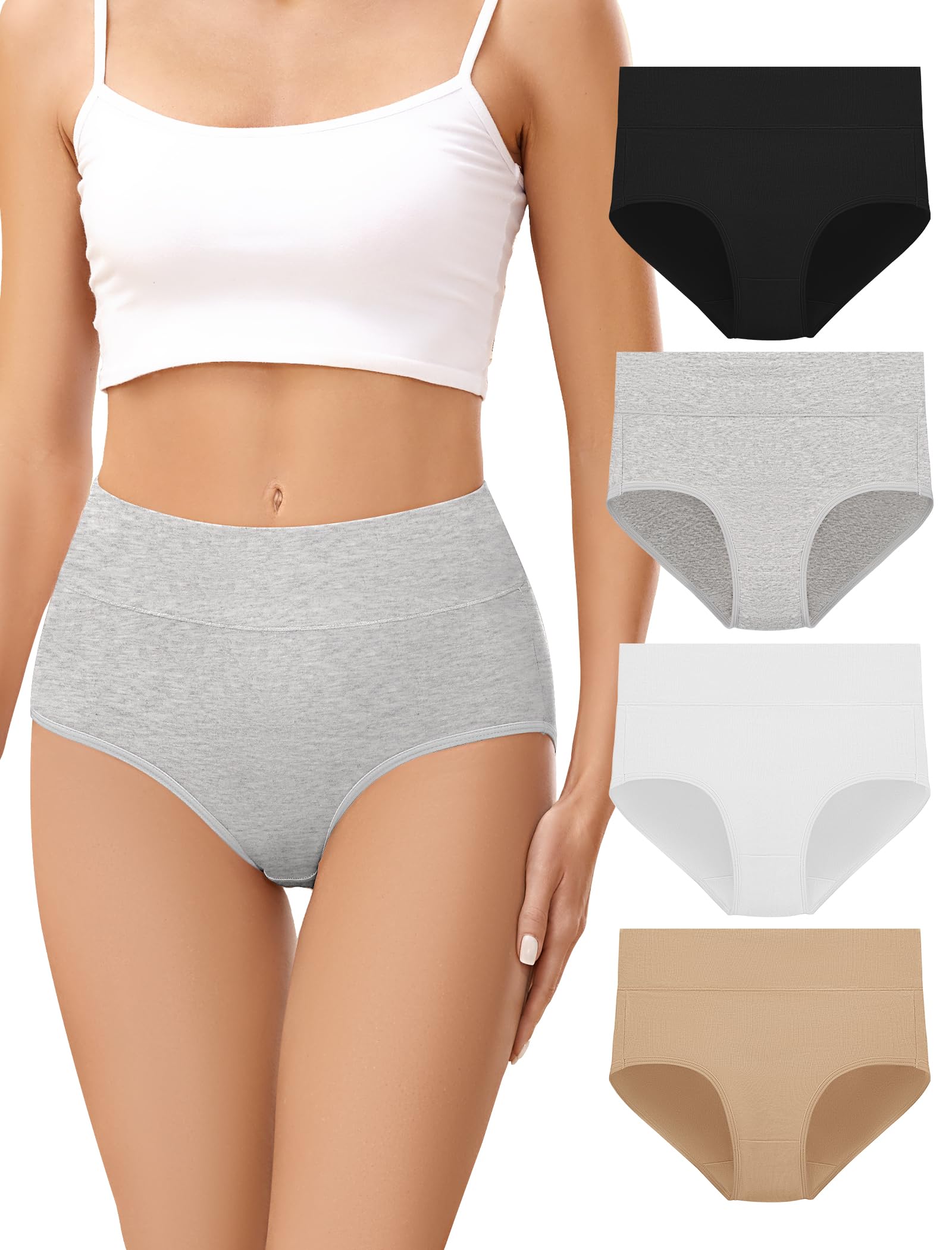 voenxe Cotton Underwear for Women High Waisted Ladies Panties Breathable Soft Full Coverage Briefs Comfy Underpants 4 Pack