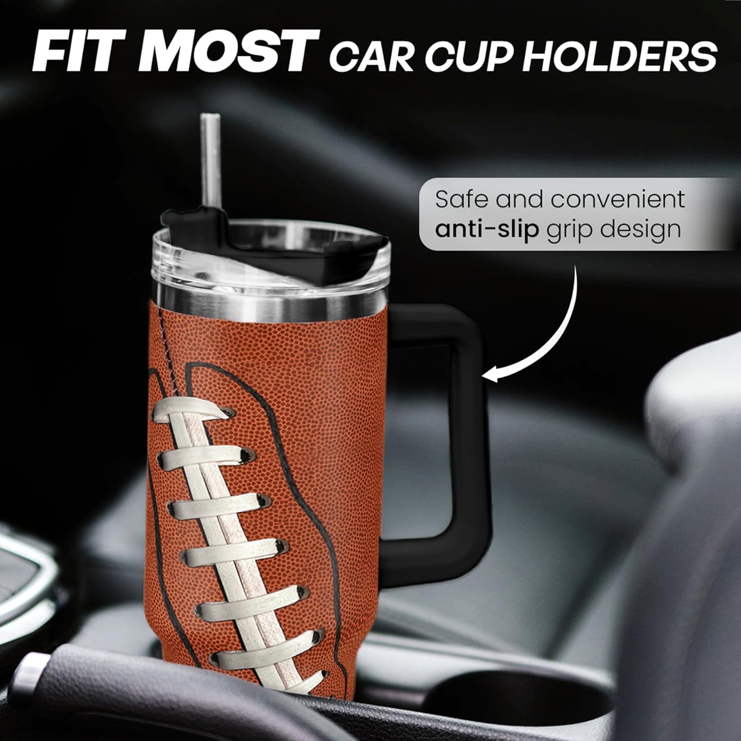 Football Tumbler with Handle 40oz Insulated Stainless Steel Cup with Lid & Straw, Travel Cup, Gifts for Men, Boys, Players, Coaches, Sports Lovers, Christmas, Birthday - Image 6