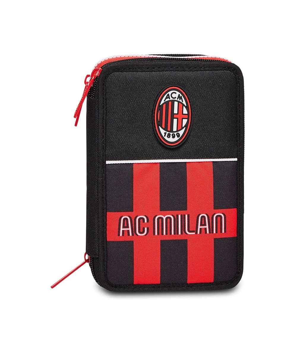 Seven Astuccio 3 Zip MILAN GLORY & HONOUR, Nero, Completo di Matite, Pennarelli e penne, Per bambini e ragazzi, Scuola & Tempo Libero, prodotto ufficiale, Idea regalo