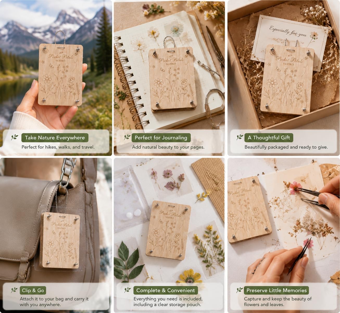 Suziko Pocket Flower Press Kit, Portable Mini Wooden Flower Press with10 Layers Drying Boards & Papers image 3