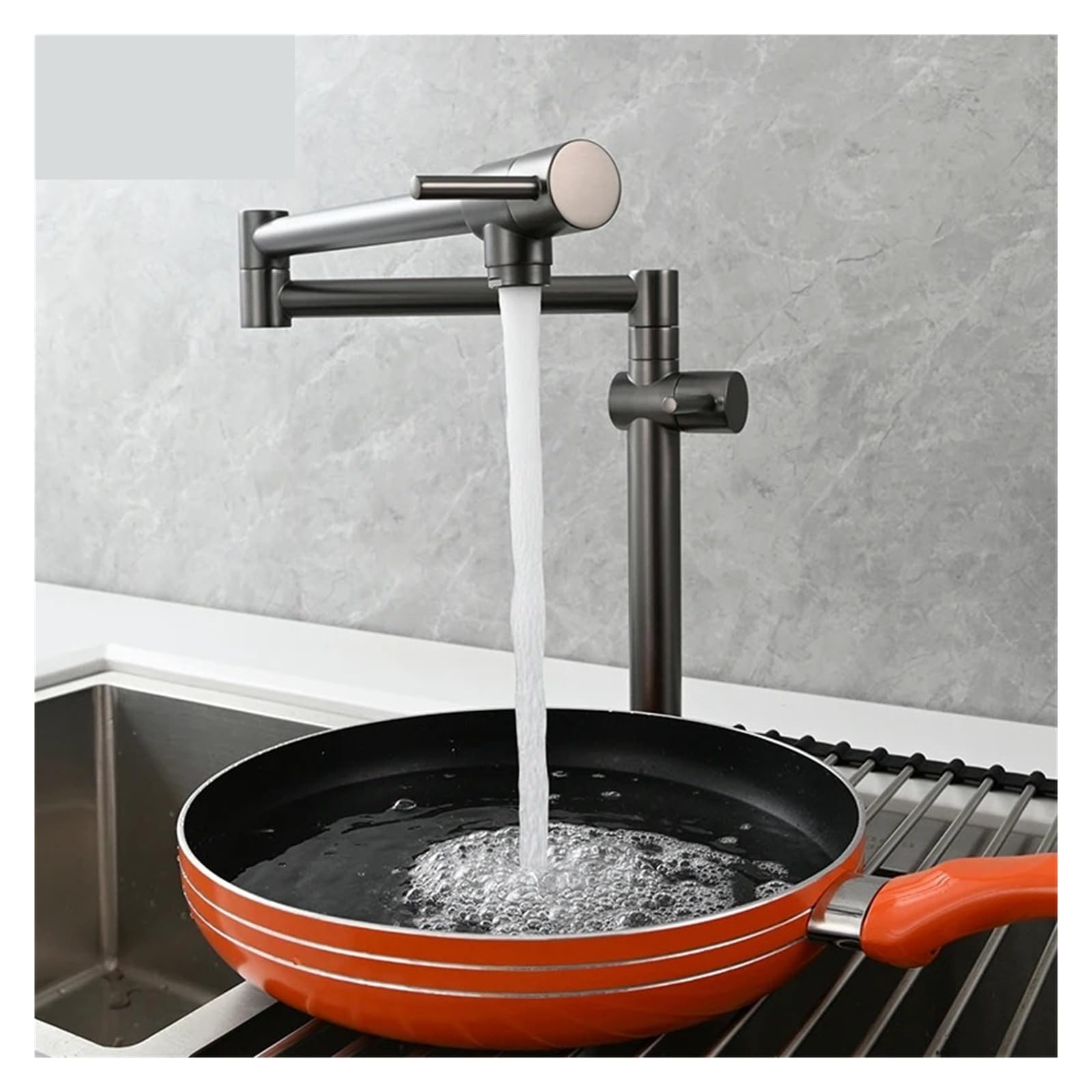 Rubinetto for lavello da cucina a parete, pieghevole ed estensibile, in ottone, con due maniglie, solo for acqua fredda Funzionamento flessibile