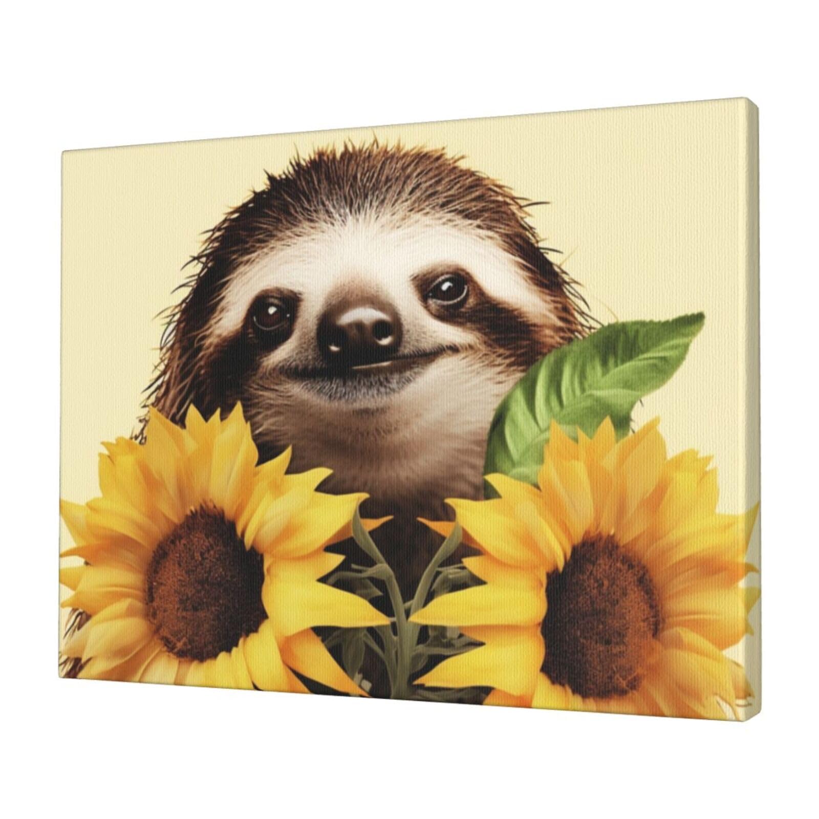 KLOPH Sloth Sunflower Canvas Wall Art for Living Room 12"x16" Modern Artwork Painting for Bathroom Hanging Canvas Prints Aesthetic Wallart for Bedroom Kitchen Office Wall Decor