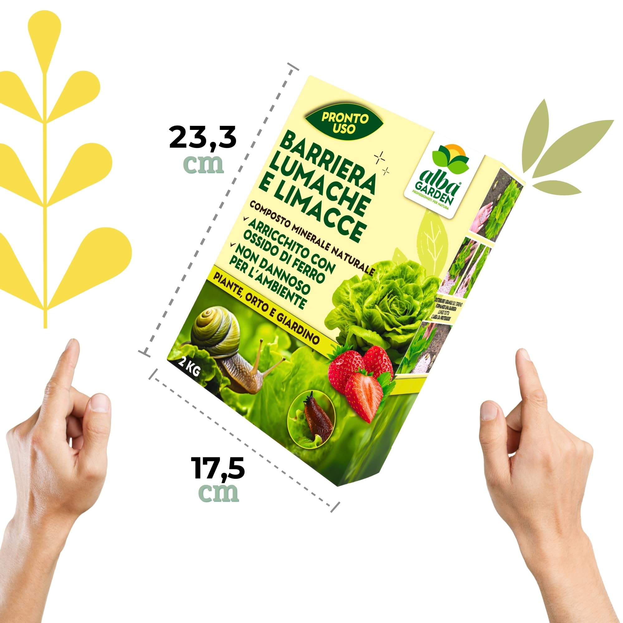 Albagarden - Lumachicida Granulare Naturale con Ossido di Ferro - Maxi x 2 Kg - Barriera Lumache e Limacce a Base di Minerali - Granulare