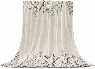 Flannel Fleece Blanket 50" x 60", Black Beige Fall Microfiber Cozy Soft Throws for Women, Thanksgiving Eucalyptus Leaves Art Lightweight Throw Blankets for Couch, Sofa, Bed, Living Room, Bedroom