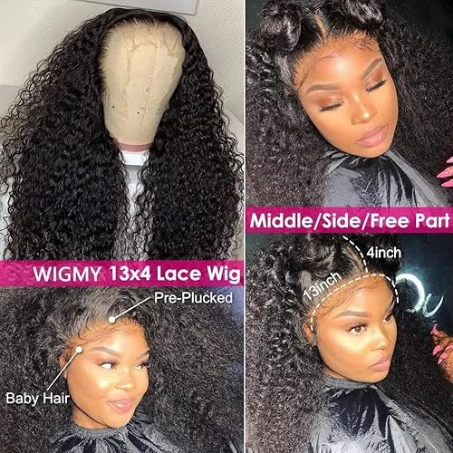 Miniatura 5 de VIPbeauty Pelucas de cabello humano rizado mongol con encaje frontal de 13 x 4 para mujeres, prearrancadas con abuelitos, nudos blanqueados, pelucas