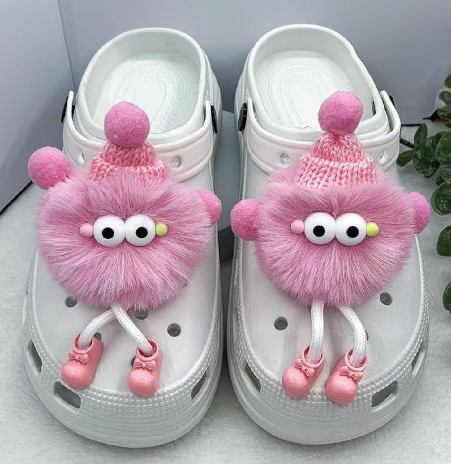 Rawan Fresh 2Pcs Cute Pink Pom Pom Shoe Charms for Clogs, Sandals & Water Shoes – Fun and Colorful Accessories for Kds, Teens, Girls, Boys & Wristbands image 3