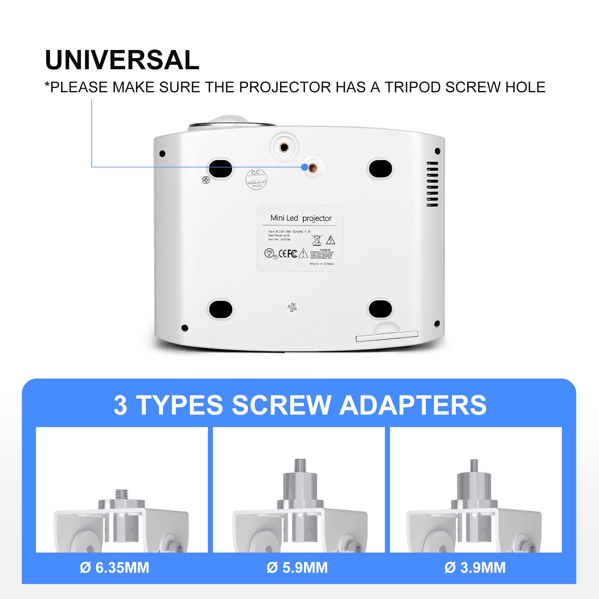 XINLEI Projektor Deckenhalterung, Mini Projektor Decke Wandhalterung Ständer Einstellbar für Mini Projektor mit 2 kostenlosen Adaptern, Weiß PR14MINIW