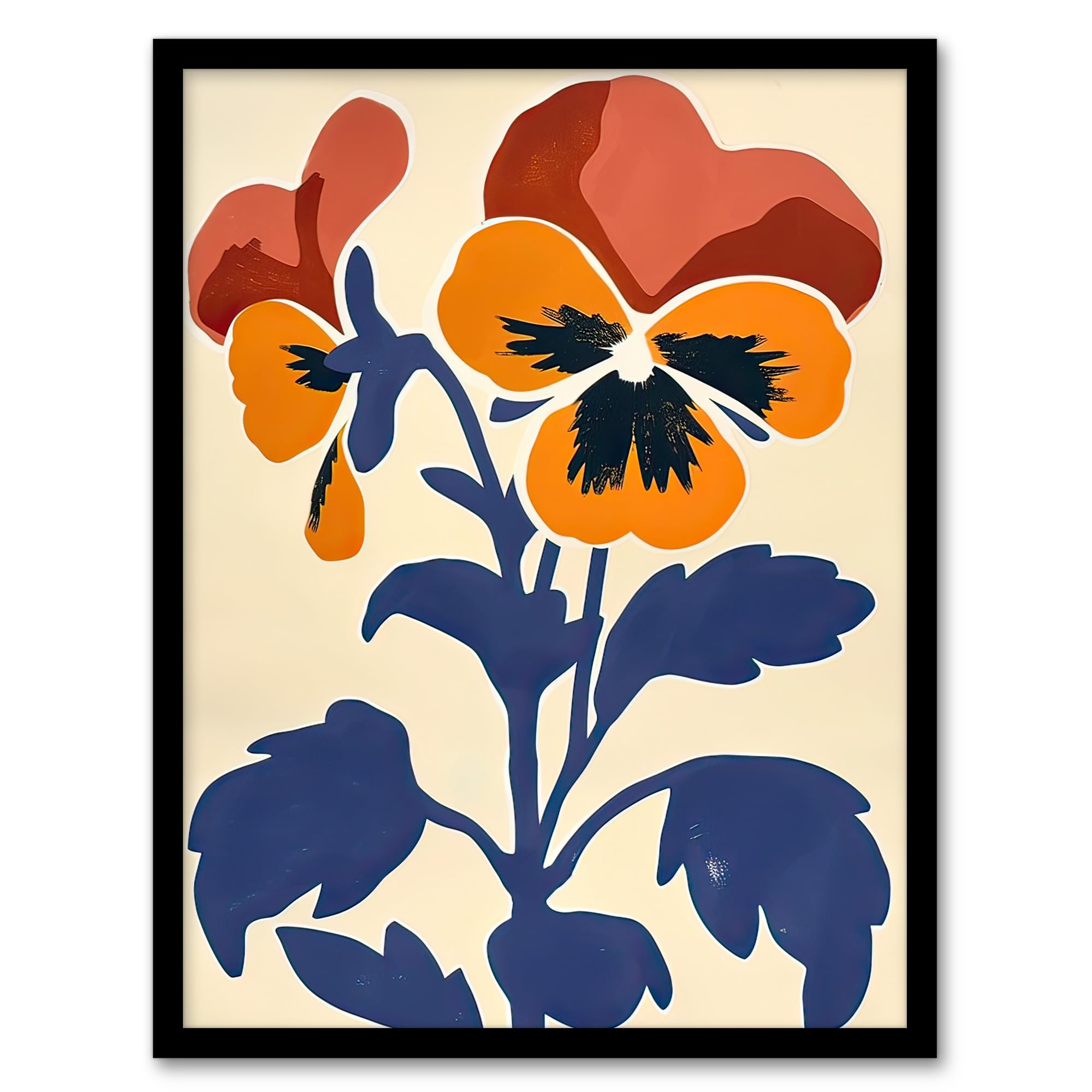 Artery8 Pansy Flower Bloom Simple Bold Floral Painting Living Room Artwork Framed Wall Art Print 18X24 Inch