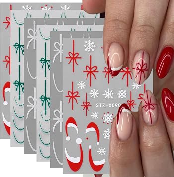 TailaiMei Christmas Nail Decals Stickers, French Knotted Self-Adhesive Xmas Nail Art Decorations, Design for 2506, 6 Sheets