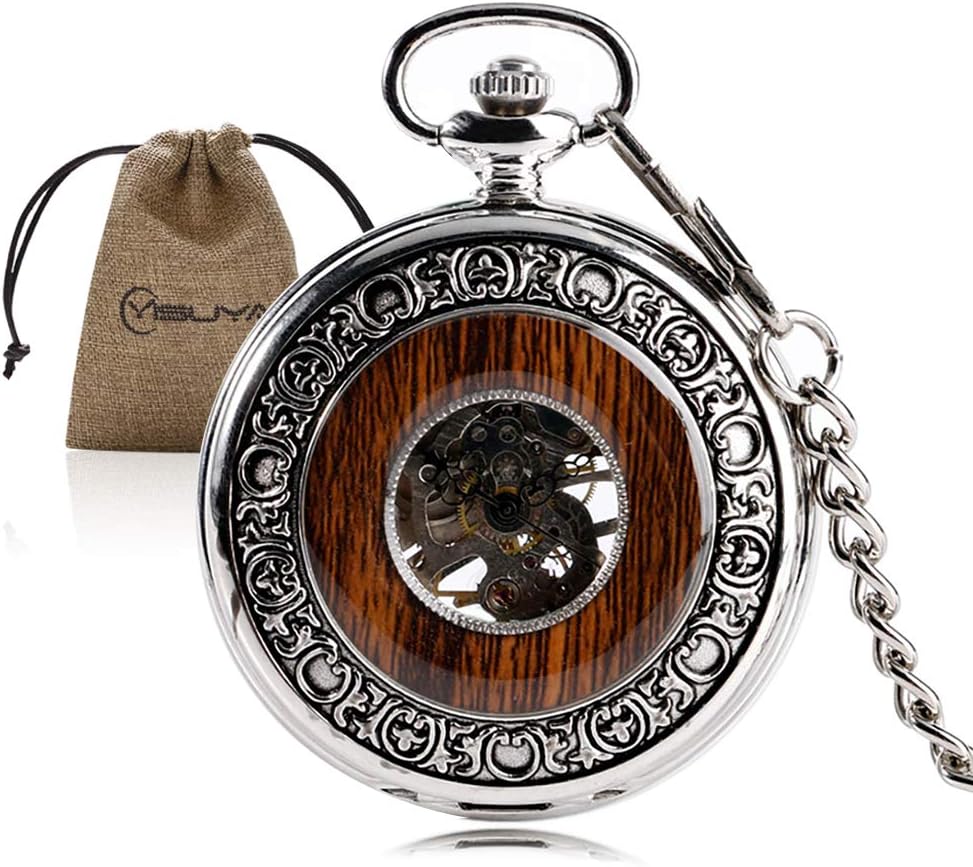 Vintage Bronze Wooden Mechanical Pocket Watch Roman Numerals Creative Carving Flower Dial Luxury Pendant