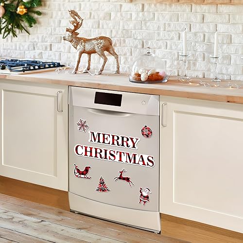 Miniatura 7 de Adhesivos magnéticos para lavavajillas de Navidad, color rojo y negro, 6 unidades, diseño de Navidad, Navidad, Navidad, decoración para cocina,