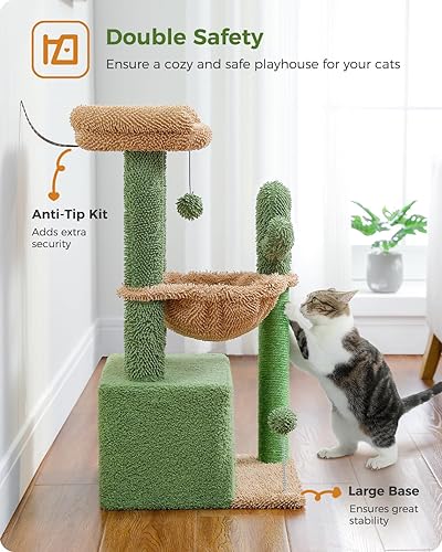 Miniatura 3 de PEQUTLI - Árbol de cactus 4 en 1, 33 pulgadas, para gatos de interior con condominio grande para gatos, poste rascador para gatos, hamaca profunda y