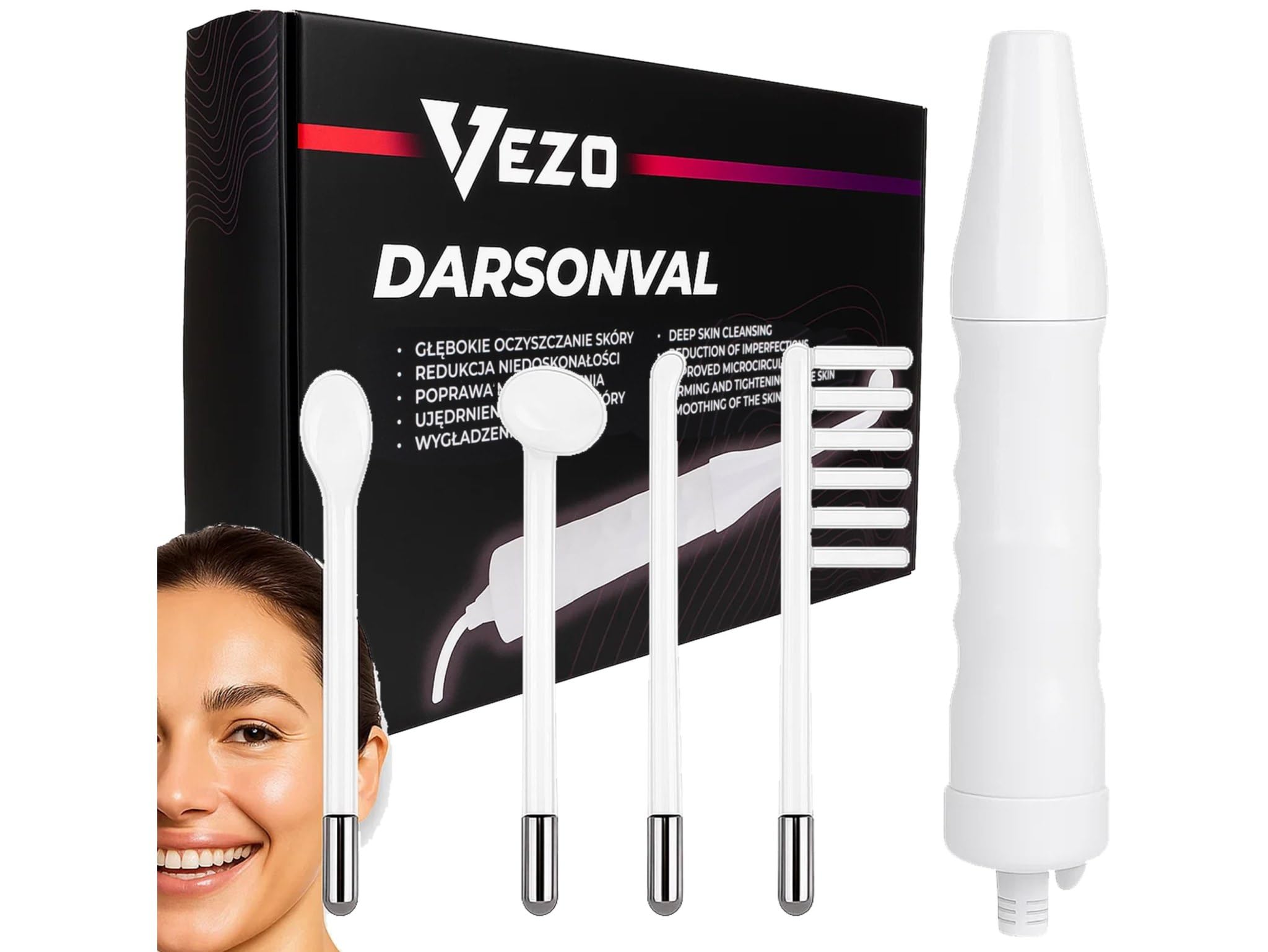 Darsonval PREMIUM Derma Wand Pro D'Arsonval Mocny 4 Elektrody do Skóry Twarzy z Etui