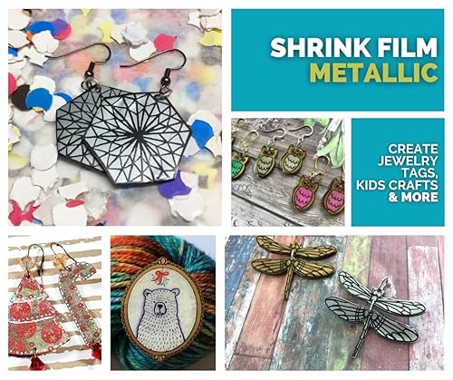 Miniatura 4 de Grafix Película retráctil metálica, hojas opacas doradas de 8.5 x 11 pulgadas, diseña tu arte y encogerlo para crear joyas, adornos, manualidades de