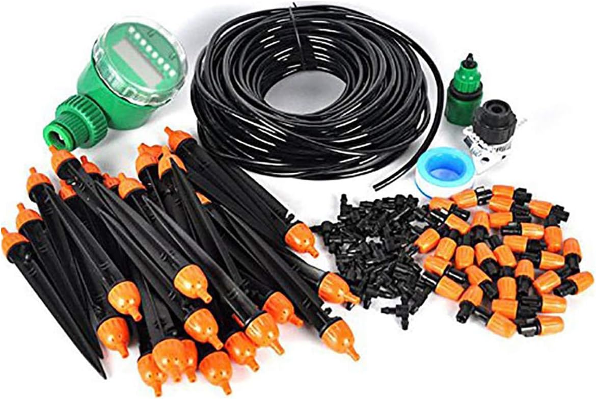 Drip 82FT Irrigation System with Hose Faucet Timer Dripper Sprinkler Plant Irrigation Kit Irrigation Pipe Perfect Irrigation Systems for Flower Bed, Patio, Garden Greenhouse Plants