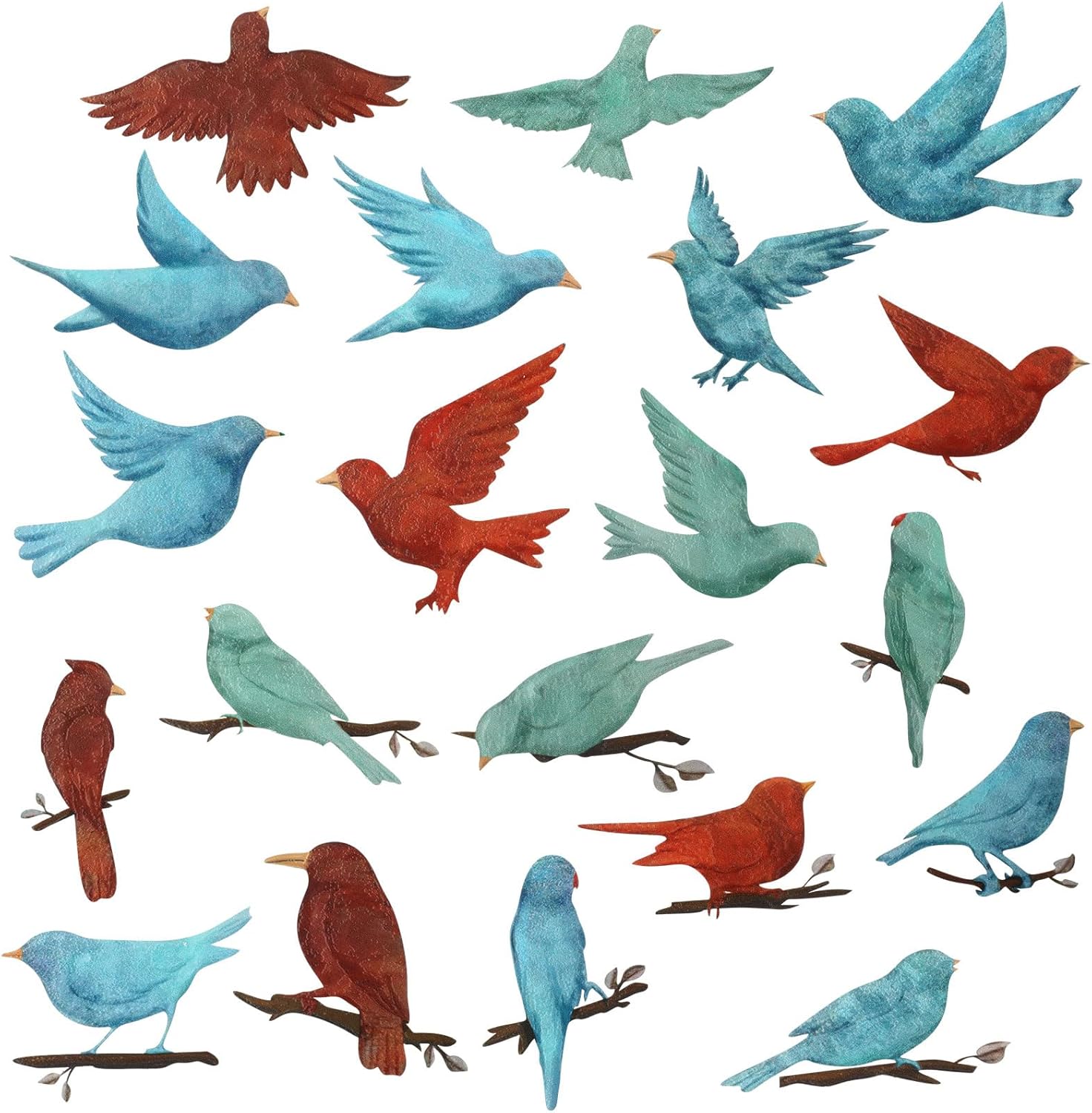 Zonon 20 Pcs Metal Bird Wall Art Birds on Branch Bird