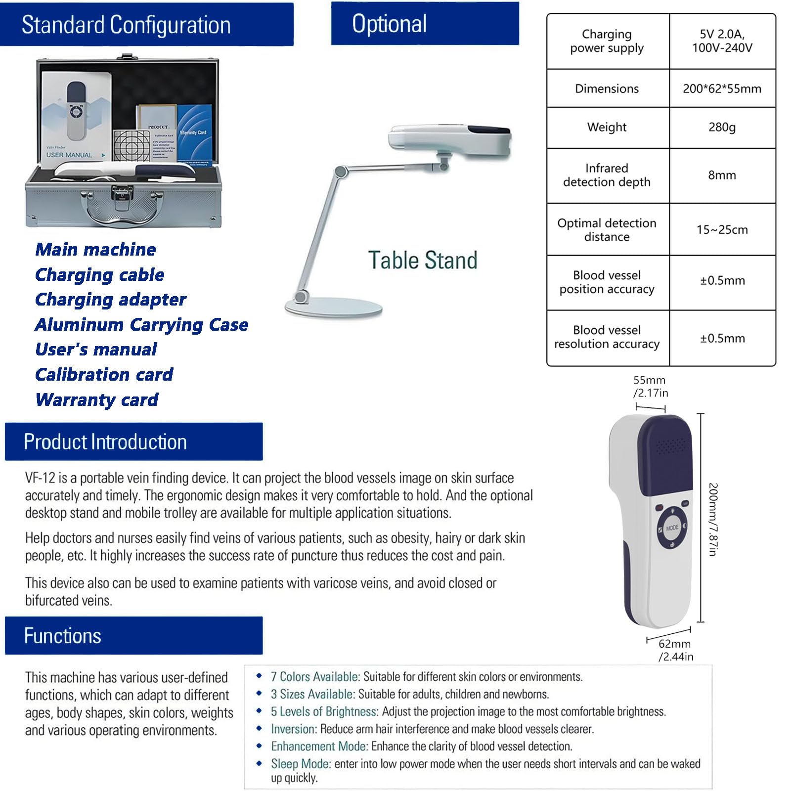 Detector Profesional de localización de Venas médicas, proyector de buscador de Venas por Infrarrojos para punción precisa de Vasos, Mejorado para Acceso a Venas pediátricos Handheld