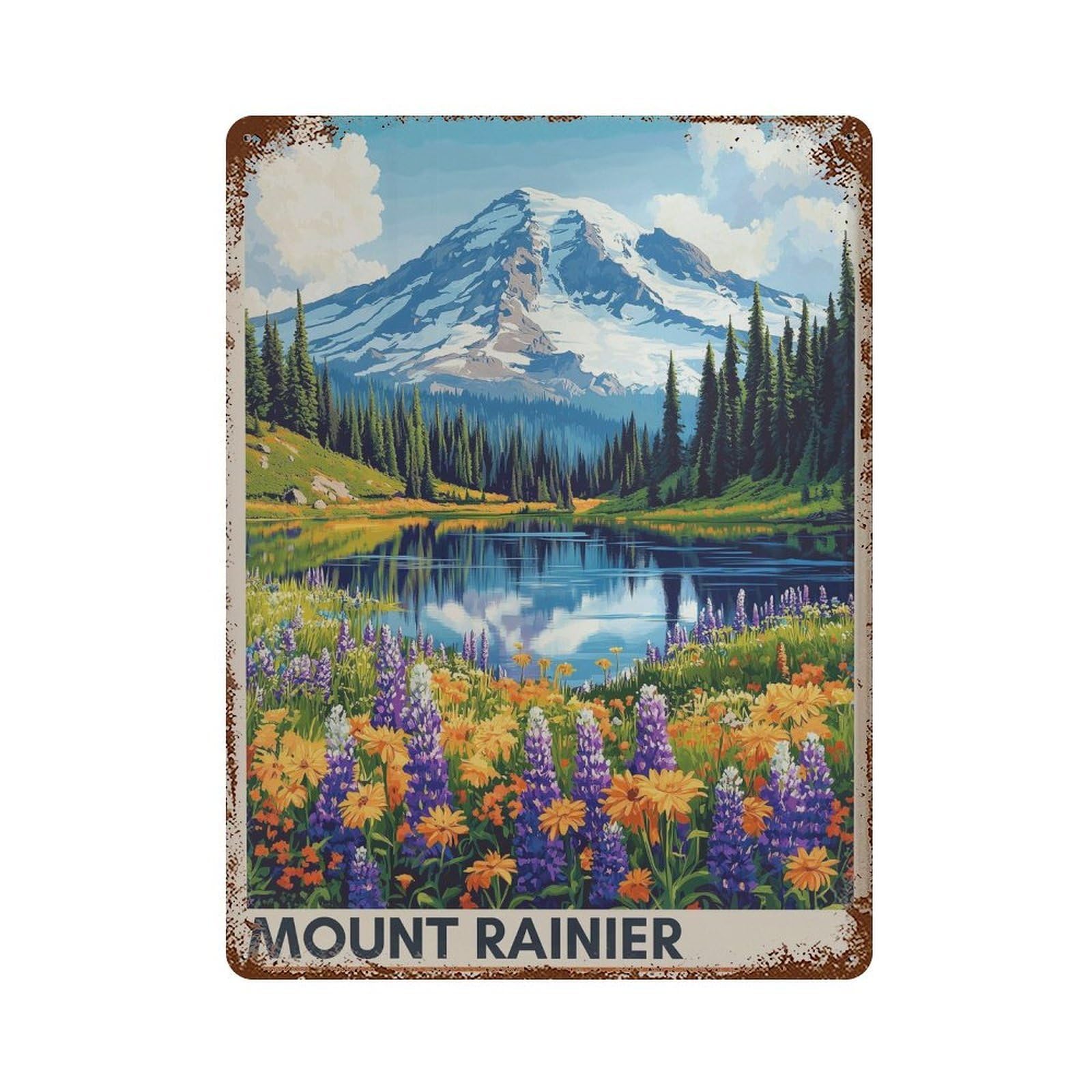 xiaoxiaoshen Mount Rainier Travel Washington Landscape Wall Decor Art Metal Tin Poster Modern Home Decor Art Home Bar Shop Decorations Vintage Sign 40x30cm