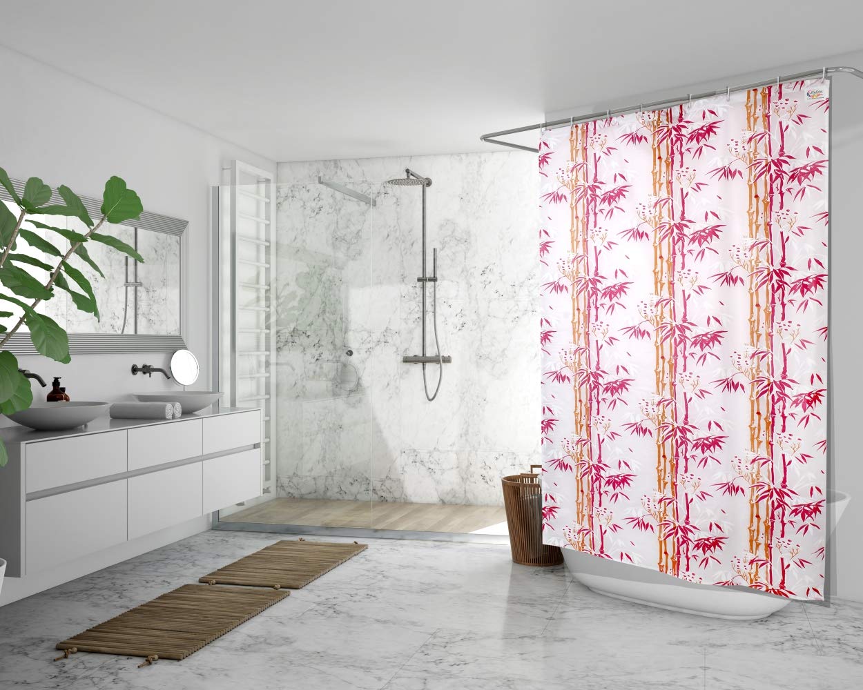 Stylish Pink Bamboo Shower Curtain - 7ft FREE SHIPPING -1