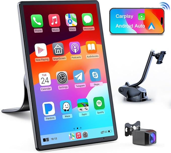 Avylet Carplay Andriod Auto 8'',Schermo per Auto conTelecamera 1080P,Car play Supporto Magnetico,Schermo Verticale/Orizzontale,Controllo Vocale,Aggiornamenti OTA,GPS,Bluetooth,Mirror Link,FM,AUX,WiFi