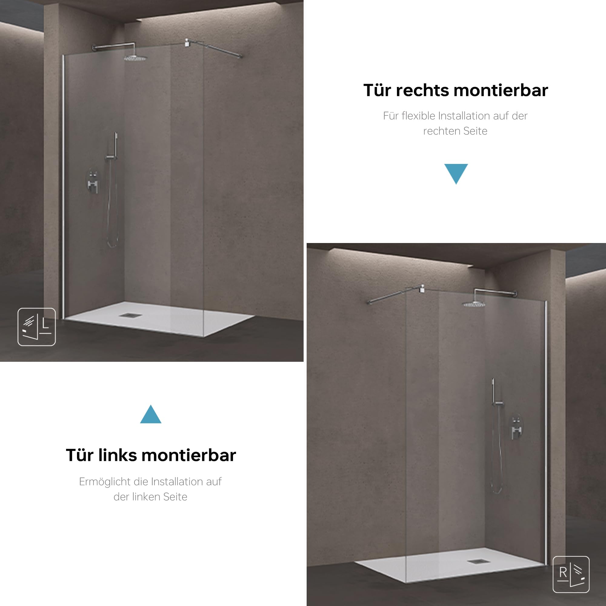 doporro Luxus Duschwand für Dusche Duschabtrennung 110x200cm Walk-In Dusche 10mm ESG-Sicherheitsglas Klarglas inkl. Nanobeschichtung Bremen02K