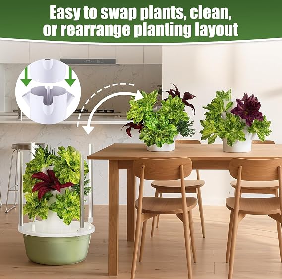 Hydroponics Growing System Vertical Tower, Automated Aeroponics Indoor Tower Garden with LED Grow Lights, Pump, Timer and Movable Water Tank, for Vegetables Fruits Herbs (9 Layer)