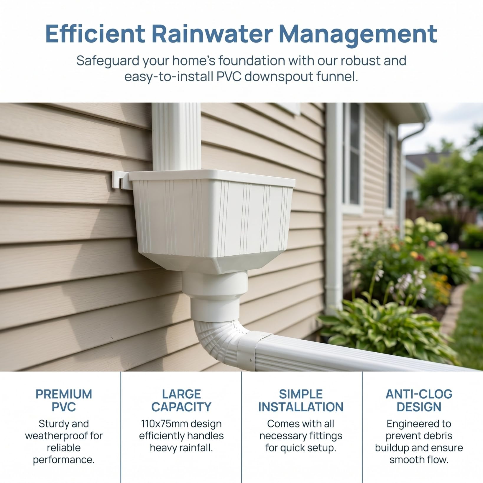 HOMSFOU Scarico Grondaia Downpipe Adattatore Universale Adattatore Paesaggio Deviatore Acqua Piovana Grande Imbuto Outdoor Acqua Piovana Grondaia Tamburo Drenaggio Olio Adaptador Bianco PVC Beccuccio