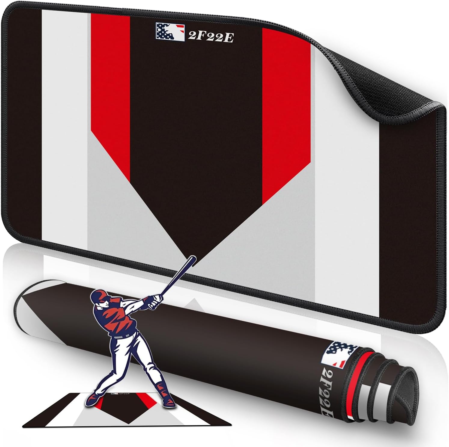 2F22E Extended Baseball Home Plate Mat with Color Highlights for Pitching and Hitting Practice,Rubber Home Plate Mat for Training