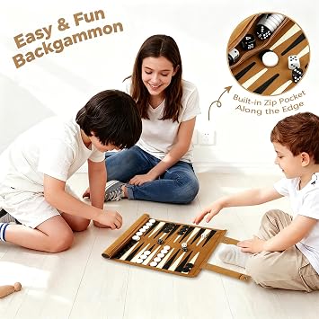 Travel Backgammon Set, Lightweight Roll-up Classic Board Game Travel Backgammon Sets for Adults, Portable Chess Set for 2 Players, Ideal for Travel, Camping, Backpacking, Trips, 12.5x10 Inch