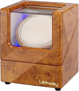 Single Watch Winder with Super Quiet Motor, Blue Light Quiet Motor Dual Watches Winder Rotation Storage Case Display Box Suitable for Men or Women Watches (Rosewood White)