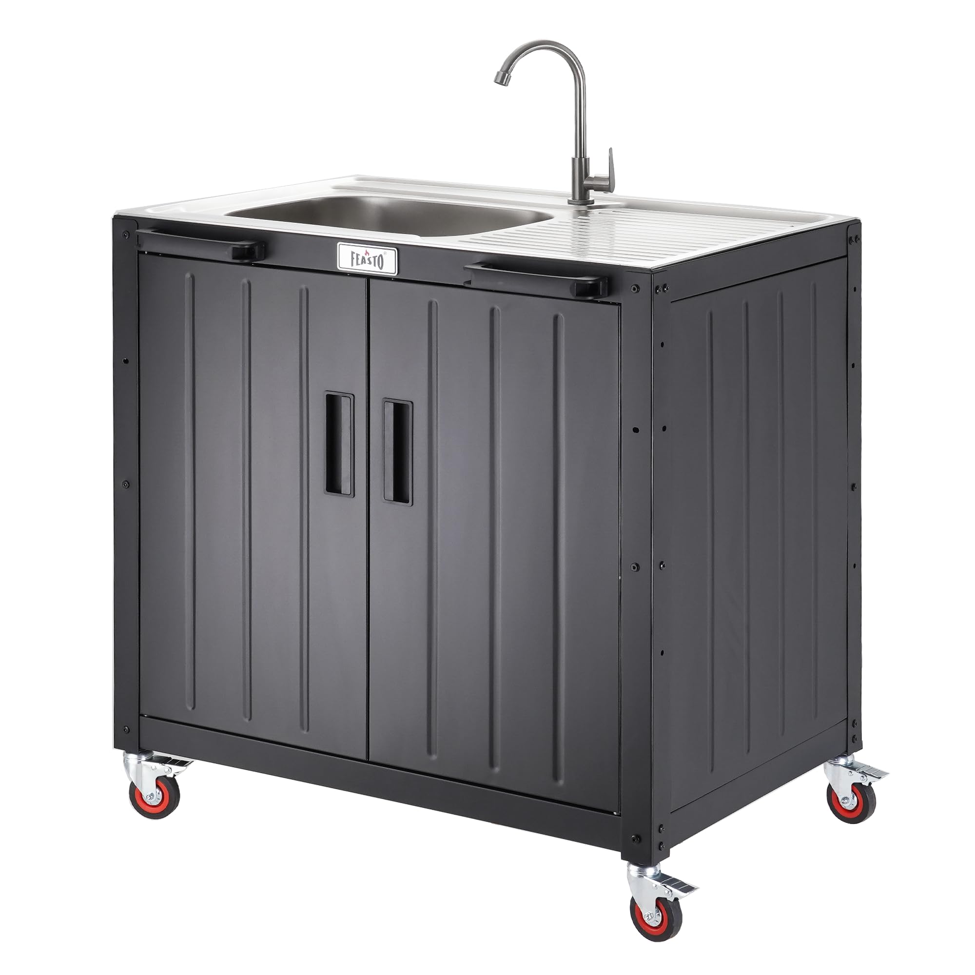 Outdoor Küche Spüle mit unterschrank Ausgussbecken Spülbecken | 89,5x65x120 cm Outdoor Grillwagen mit freistehendem Spülbecken, Schrank, Edelstahlplatte, für Außenküche, Gastro, Garage