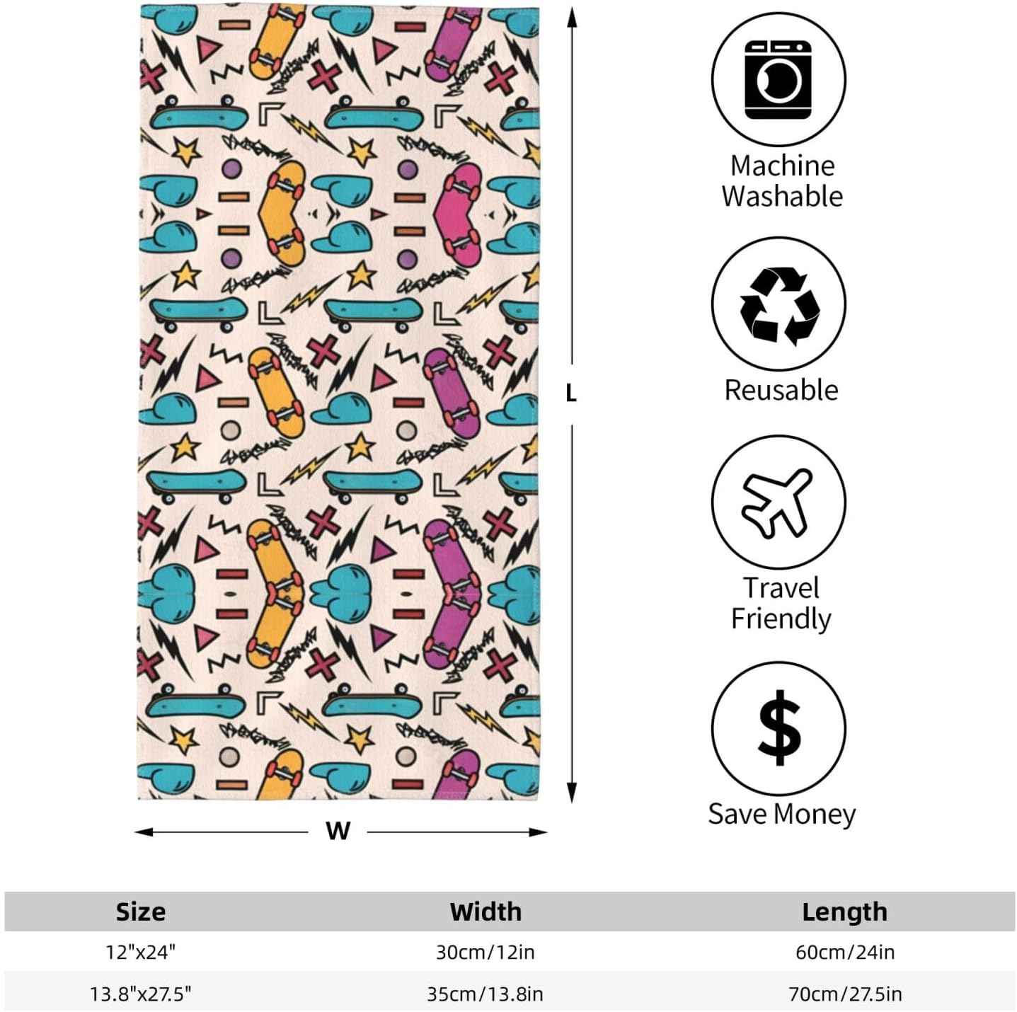 Retro Roller Skates Print Hand Towels for Kitchen, Decorative Bathroom Towels Decor Farmhouse Cute for Men Women Gifts