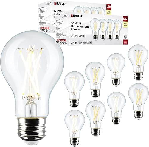 Satco S12463 - Bombillas LED de 8 vatios y 120 V, 3000 K, luz blanca cálida, 2 paquetes de 4 (= 8 bombillas)