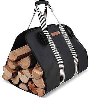 Indoor Heavy Firewood Log Carrier Tote, Oxford Canvas Fabric Foldable Wood Carrier Padded Handles, Outdoor Large Capacity Firewood Carrier Bag with Hook and Loop