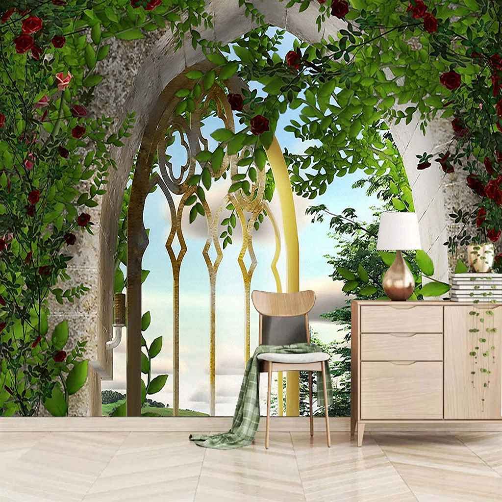 Papier peint panoramique 3D pour agrandir un mur de salon sans colle