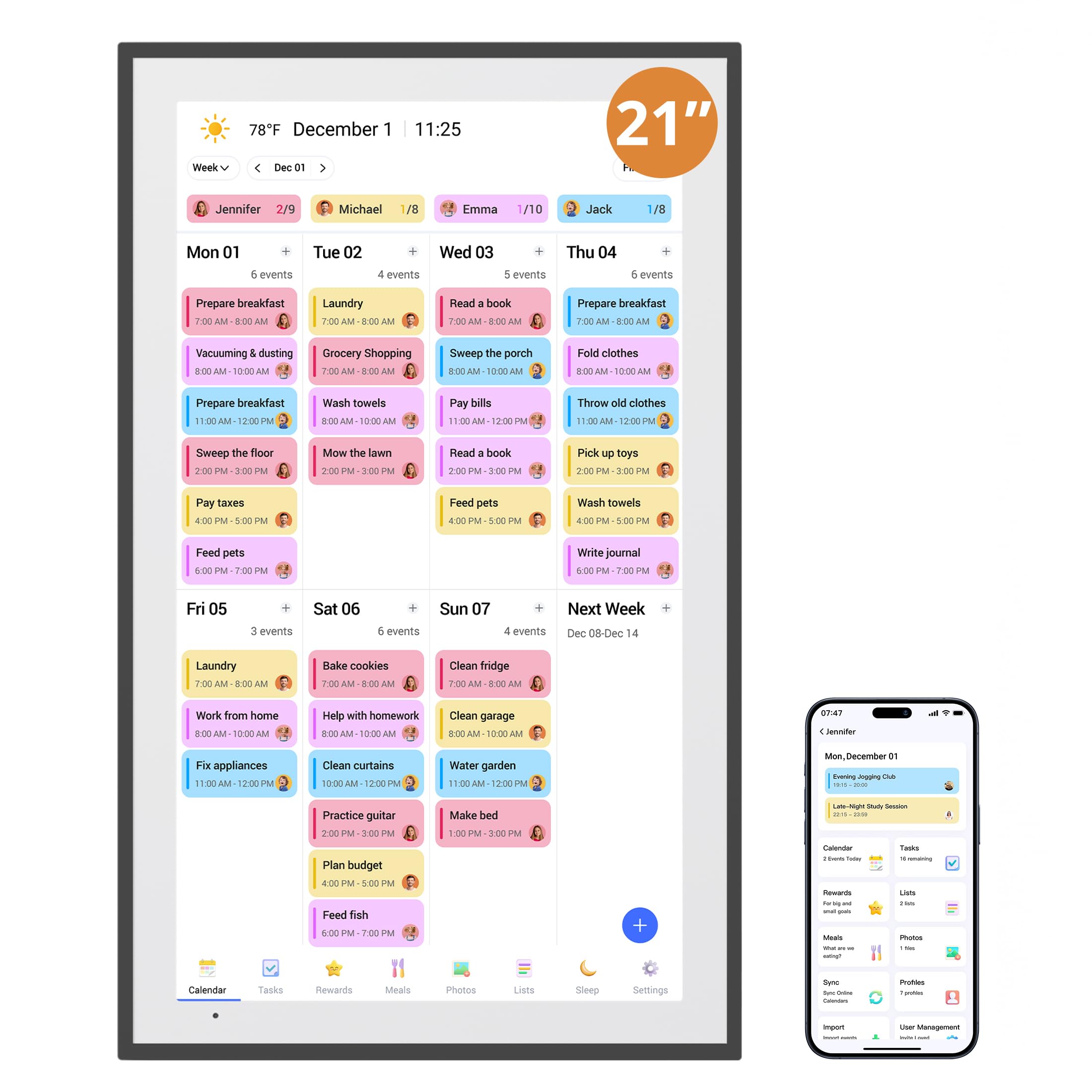 Dragon Touch 21.5" Digital Calendar Chore Chart Black– 1080P Full HD Interactive Touchscreen, Smart Family Planner, Hearth Display Digital Calendar Wall & Desk Mountable for Seamless Scheduling