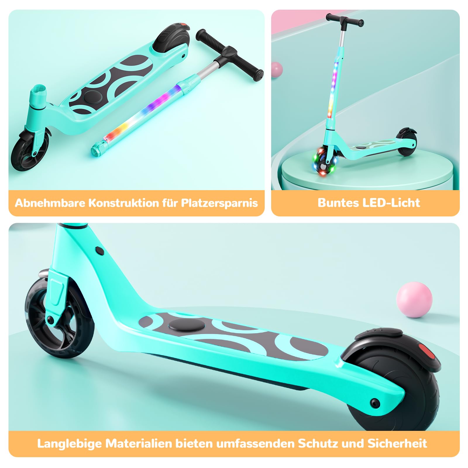 SISIGAD Patinete eléctrico para niños de 6 a 10 años, Patinete eléctrico para niños de 5,3 Pulgadas con Luces LED Intermitentes y 3 Altura Ajustable, Scooter eléctrico para niños de 45 W, Motor máx