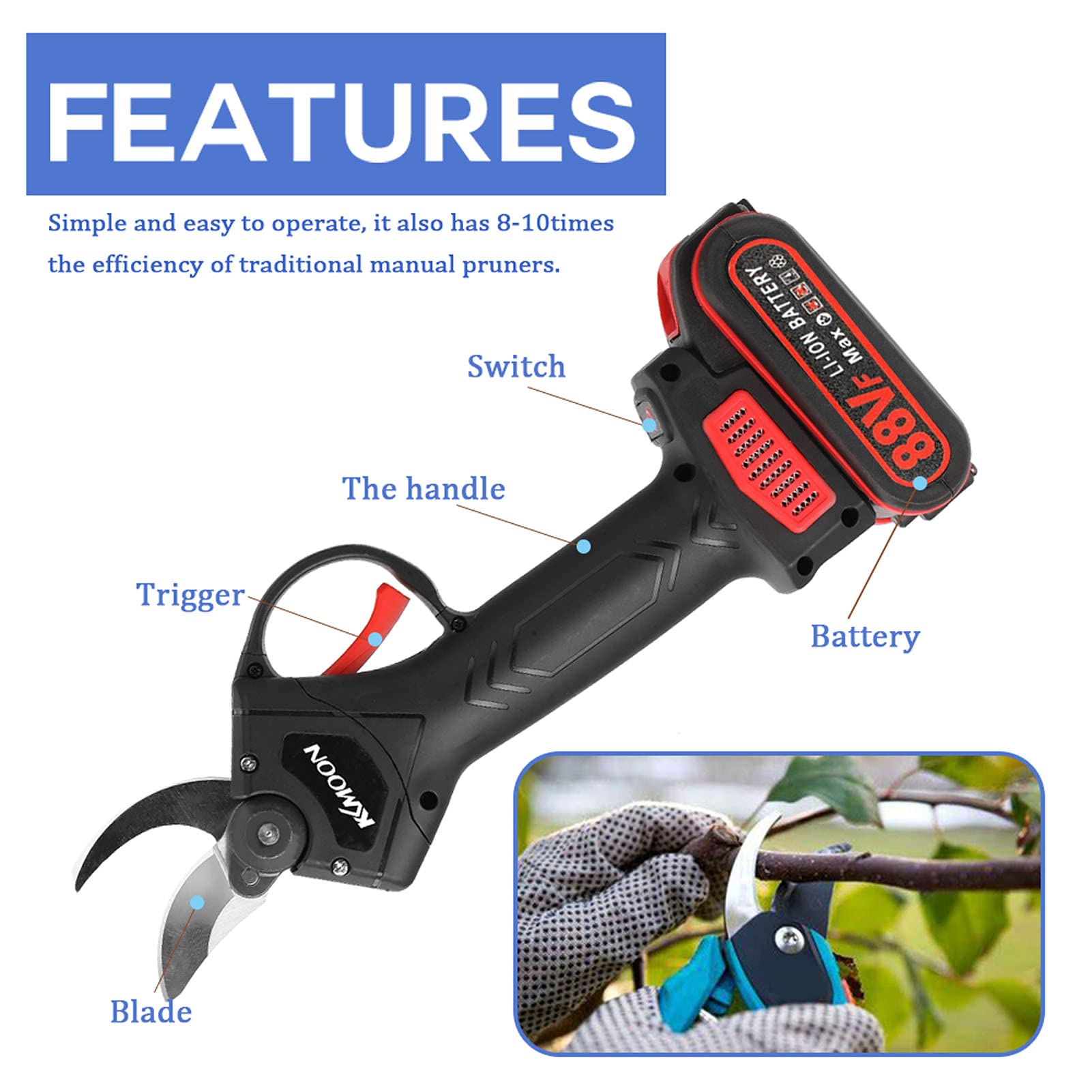 Troncarami, 21V 30mm Motore senza spazzole a batteria 88VF Potatura elettrica Cesoie a da 4 pollici Set di motoseghe Strumento for la lavorazione del legno(Chainsaw Kit)