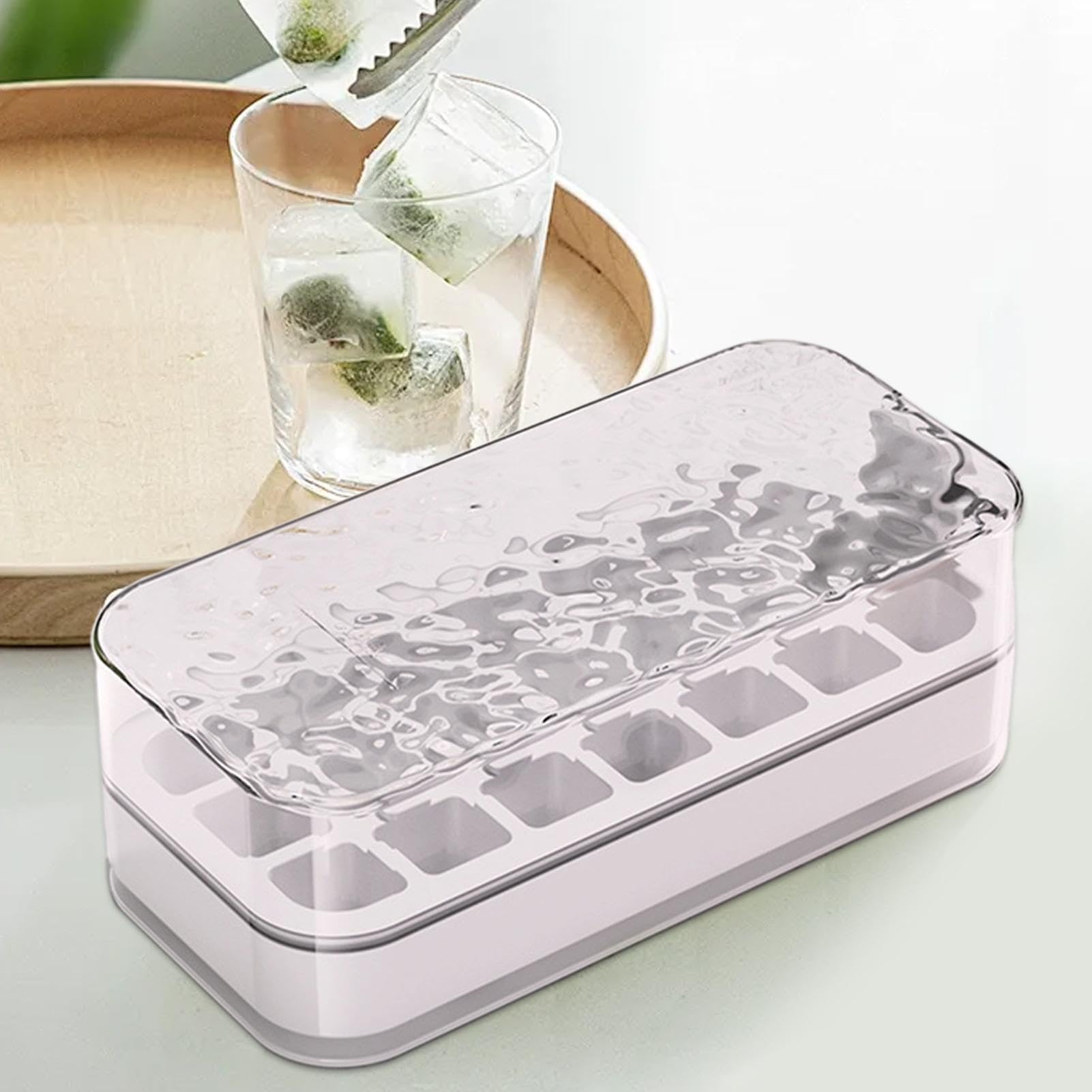 Eiswürfelform, Eiswürfelbehälter for den Gefrierschrank, Pressbehälter mit Schaufel, leicht abnehmbare Gefrierform, 7,28 x 3,46 2,36 Zoll(White.)