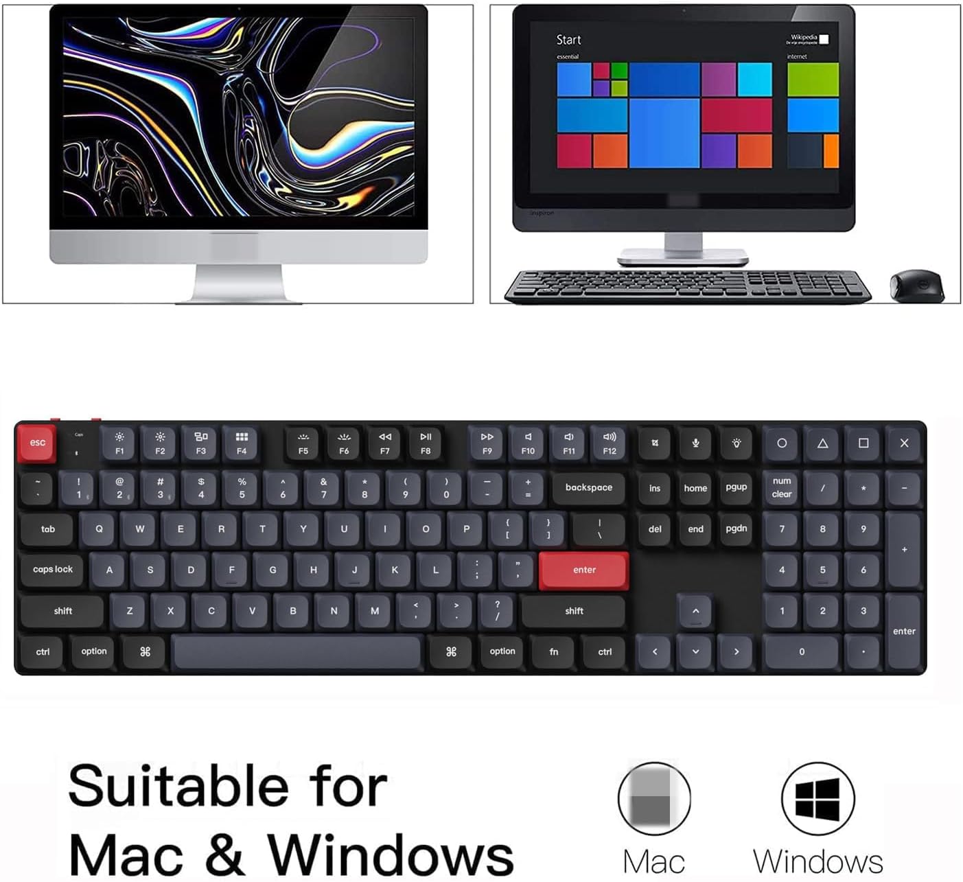 Keychron K5 Pro QMK/VIA Custom Wireless Mechanical Keyboard, Hot-Swappable Full Size Layout 108 Keys Programmable, Ultra-Slim RGB Low Profile Brown Switch, Bluetooth/USB-C for Mac Windows Linux