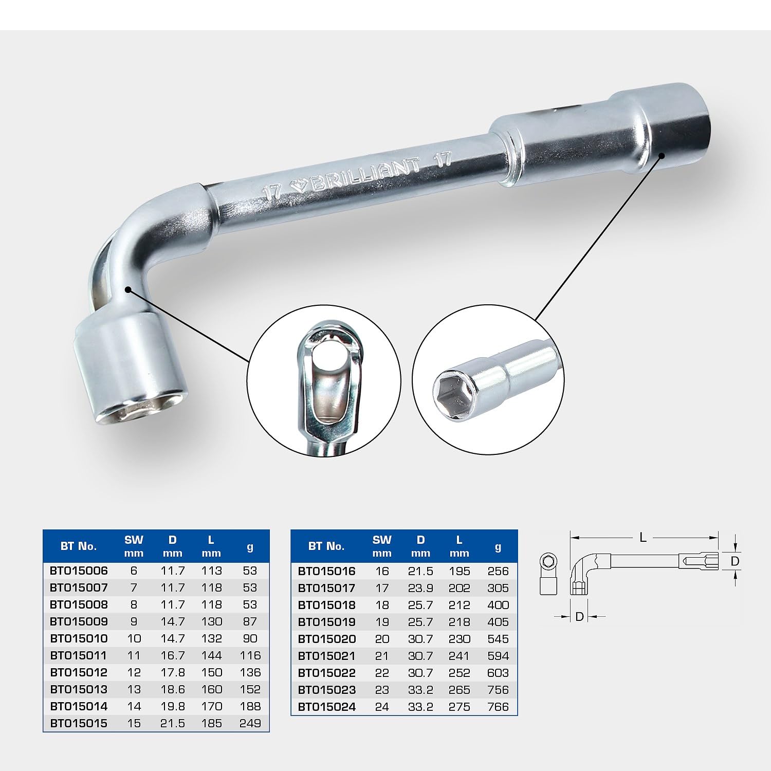 BRILLIANT TOOLS BT015019 Chiave a bussola doppia, curvata, 19 mm [Powered by KS TOOLS]