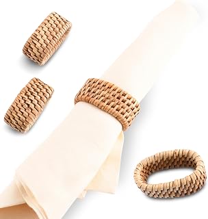 Vagabond House Wicker Rattan Napkin Ring Set – Rattan Decor, House Naturals – Eco-Friendly, Designer Handmade, Boho Natural Woven Set of 4