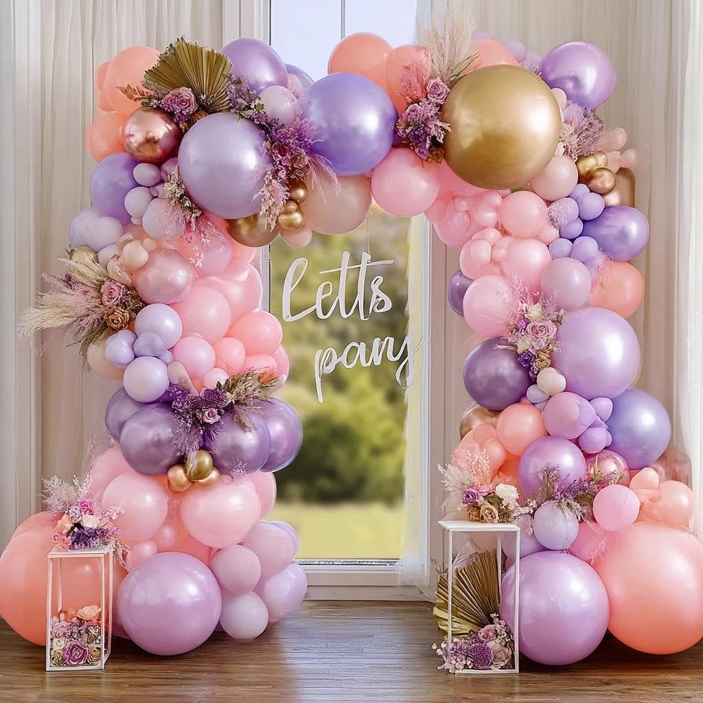 Pearl Purple Pink White Balloon Arch DOUBLE STUFFED Red Pink White Balloons for Birthday Baby Shower Bridal Fall Halloween Party Decorations