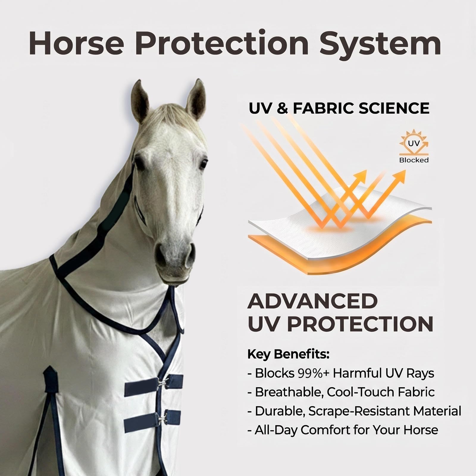 Manta para Caballos Repelente de Mosquitos Manta Anti-Moscas con Cuello con Cinturó para pastos y pastoreo,51in(130cm)