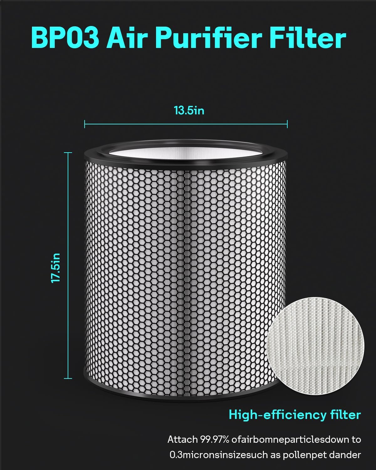 BP03 Air Purifier Filter dimensions