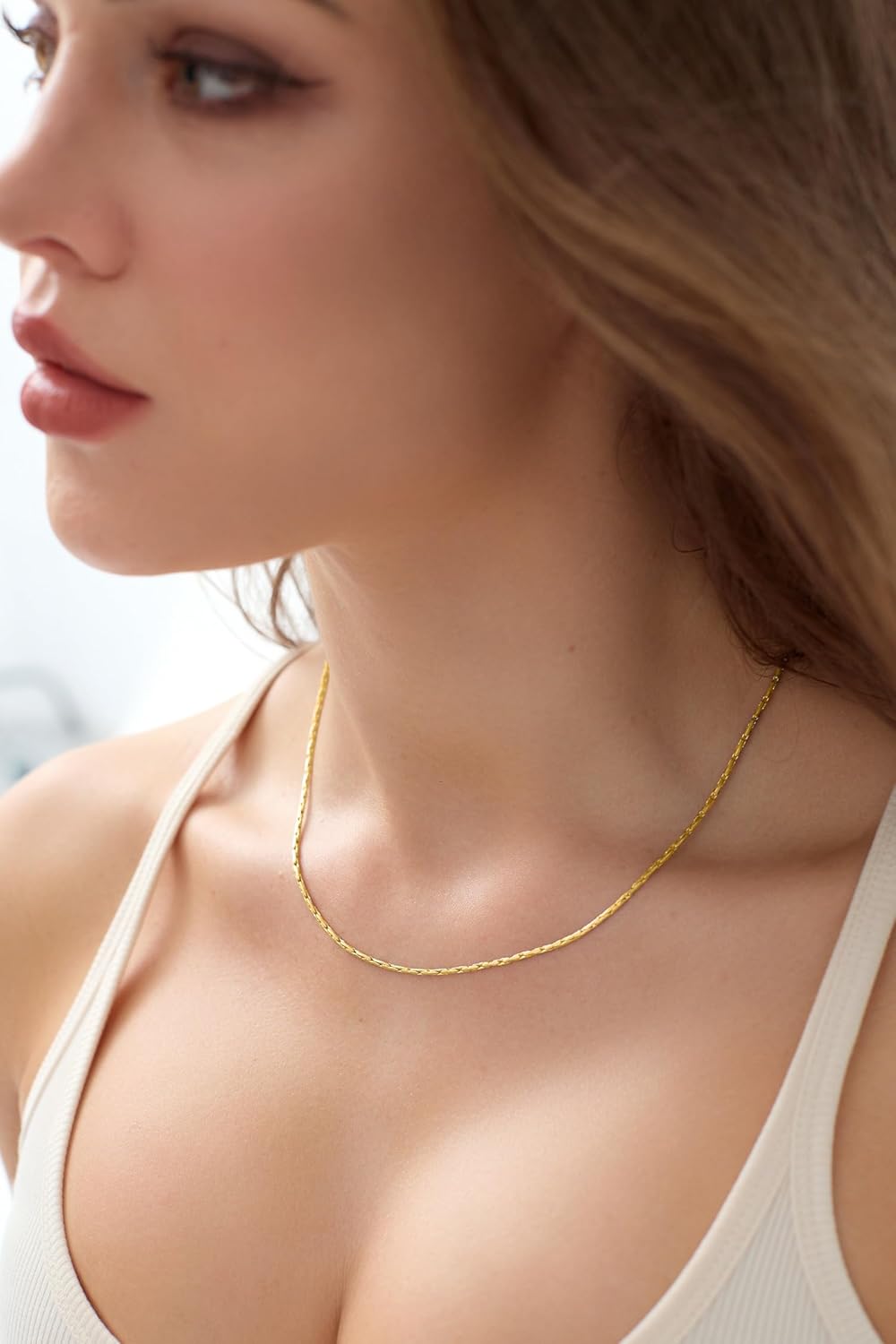 Gold Plated Thin Chain for Women, 14K Gold Plated 1.8mm Surgical Stainless Steel Chain Neclace for Men and Women - Image 3