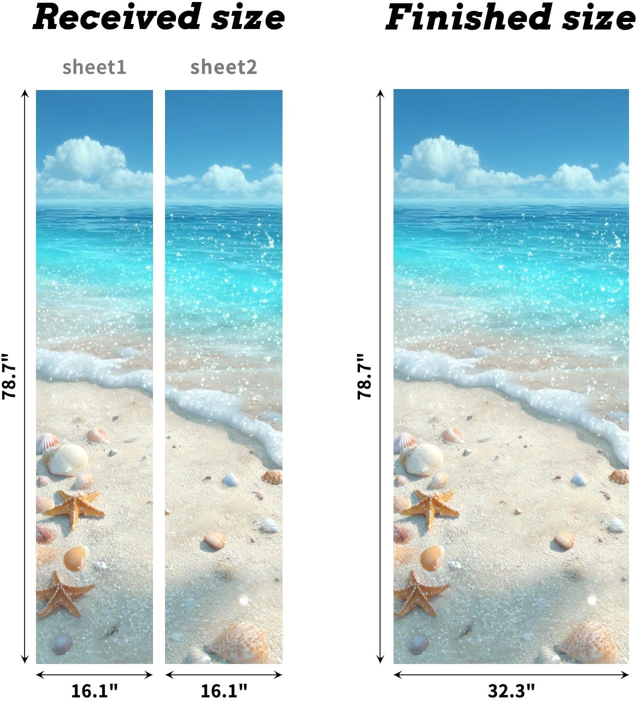 Self Adhesive Vinyl Refrigerator Wrap Wide Angle Coastal Print Shells Starfish Reflections Door Mural Sticker Peel and Stick Removable Door Cover Fridge Wrap Decal for Kitchen Decor