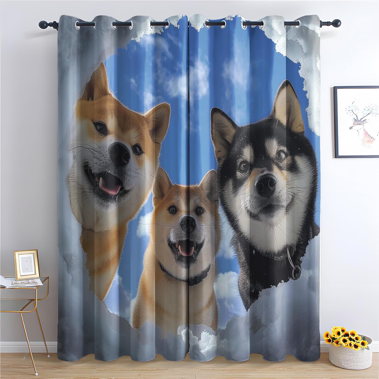 Cute Puppy Dog Curtains for Bedroom, Shiba Inu Blackout Curtains 84 Inch Length 2 Panels Set, Kids Boys Girls Window Curtains for Living Room Home Decor, Patterned Grommet Drapes